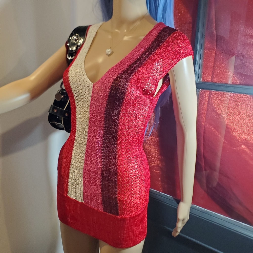 SayWhat? Striped Knit V Neck Top Dress